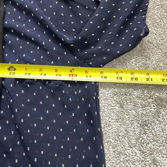 BCBGeneration Blouse Top womens XS Blue Polka Dot Ruffle 3/4 Sleeve Peter Pan - Picture 7 of 7